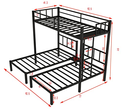 Triple Bunk Bed for 3 Kids Twin Over Twin Bunk Beds Frame with Ladder & Safety Guardrail, Detachable Metal Triple Bunkbed for Kids/Teen/Adults Bedroom, No Box Spring Needed
