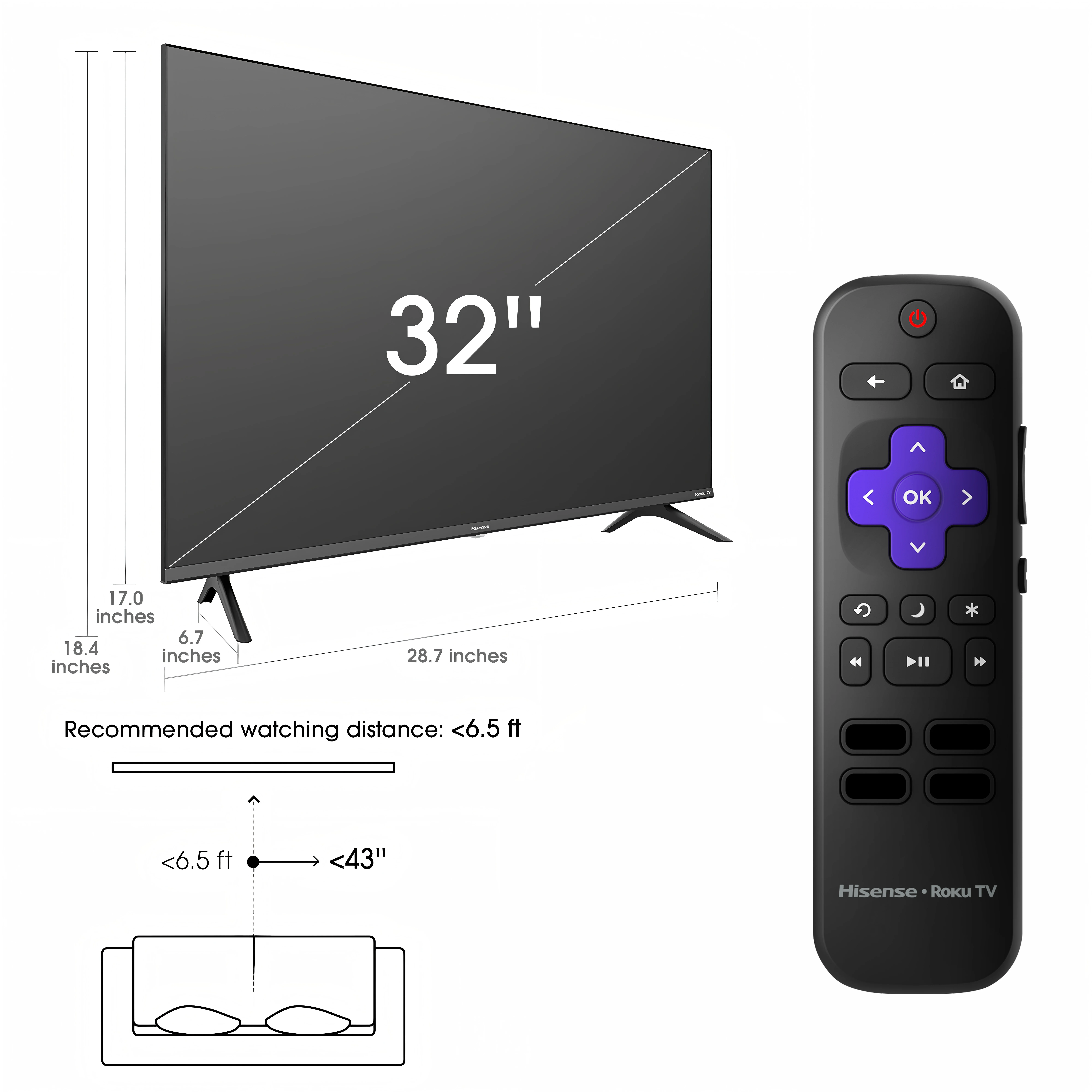 "Hisense 32"" HD LED Roku Smart TV 32H4030F1 with Wi-Fi, Fast Search, Game Mode"