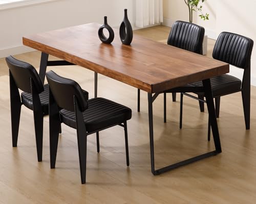 VESCASA Dining Chairs Set of 4, Mid-Century Modern Kitchen Chairs Upholstered Faux Leather with Channel-Tufted Open Back and Metal Legs Without Armrest for Dining Room Kitchen, Brown