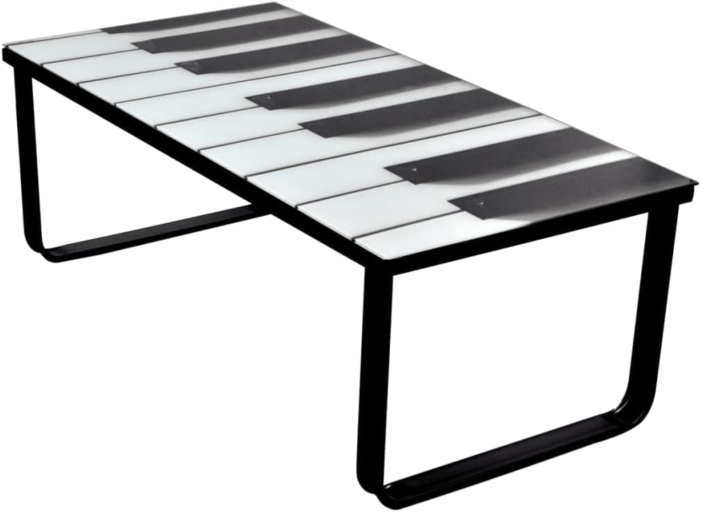 Mirrored Coffee Table Glass Boards Cocktail Table Coffee Table with Piano Printing Glass Top for Living Room Modern Design Home Furniture Easy Assembly 35.4