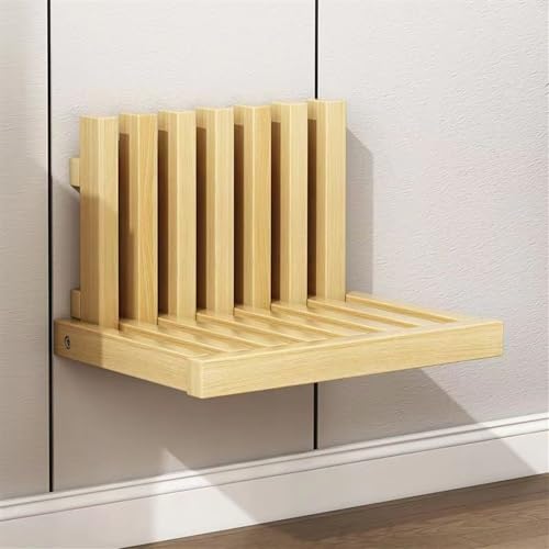 Wall Mounted Nightstand, Floating Foldable Shelf, Floating Bedside Table, Wall Shelf, Space Saving End Table, Wall Seated Wooden Chair (Color : Natural)