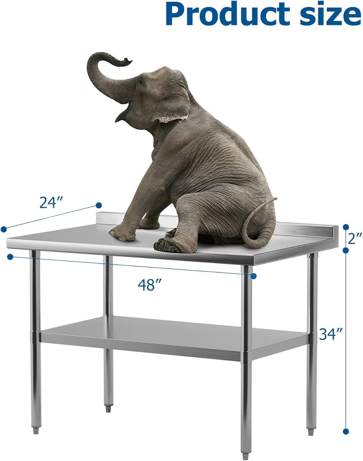 48 x 24 Inch Stainless Steel Table for Prep & Work, NSF Commercial Heavy-Duty Stainless Steel Kitchen Island with Undershelf and Backsplash for Restaurant and Home