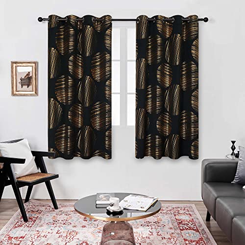 Deconovo Blackout Curtains 84 Inches Long - Gold Wave Foil Print Grommet Curtain, Light Blocking Drape, Noise Reducing Window Panels for Living Room, 42W x 84L Inch, Set of 2, Light Beige