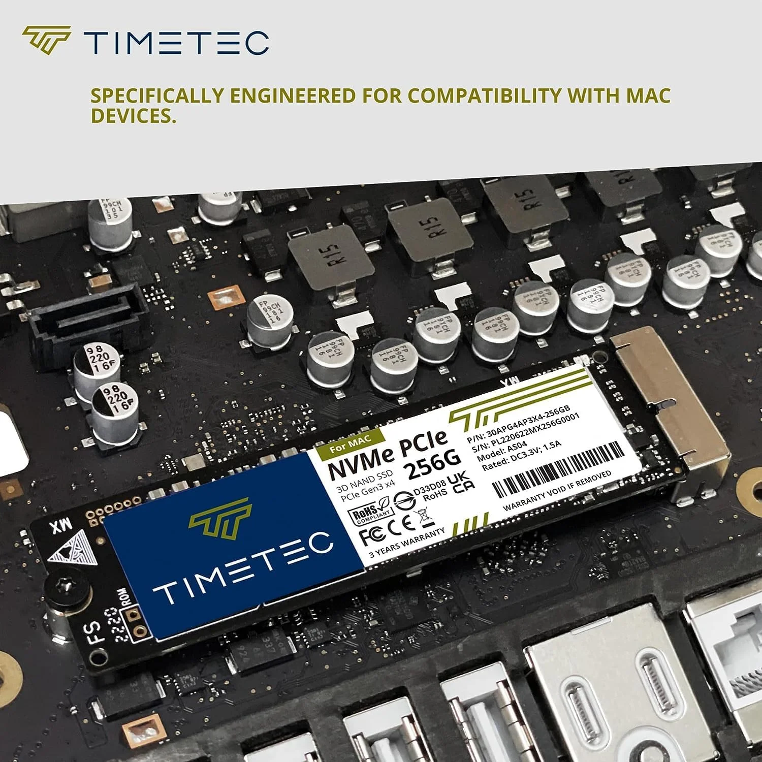 Timetec 256GB MAC SSD NVMe PCIe Gen3x4 3D NAND TLC Read Up to 1,950MB/s