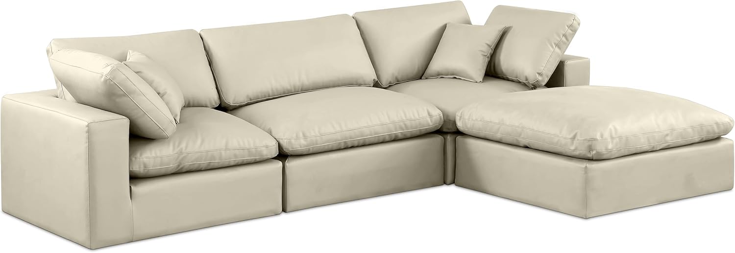 Meridian Furniture Comfy Collection Modern | Contemporary Upholstered Modular Sectional, Soft Vegan Leather, Fiber-Filled, 120