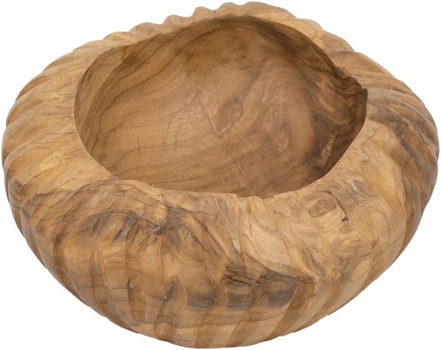 A&B Home Handcrafted Teak Wood Decorative Bowl, Natural Color, for Living Room Kitchen Dining Room Tabletop Countertop Mantel, 8