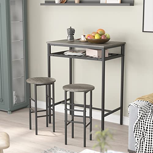 Weehom Kitchen Bar Table Dining Table Set for 2, Counter Height Breakfast Table with Bar Stools, Bistro Table and Chairs Space Saving, Built in Wine Rack, Easy to Assemble