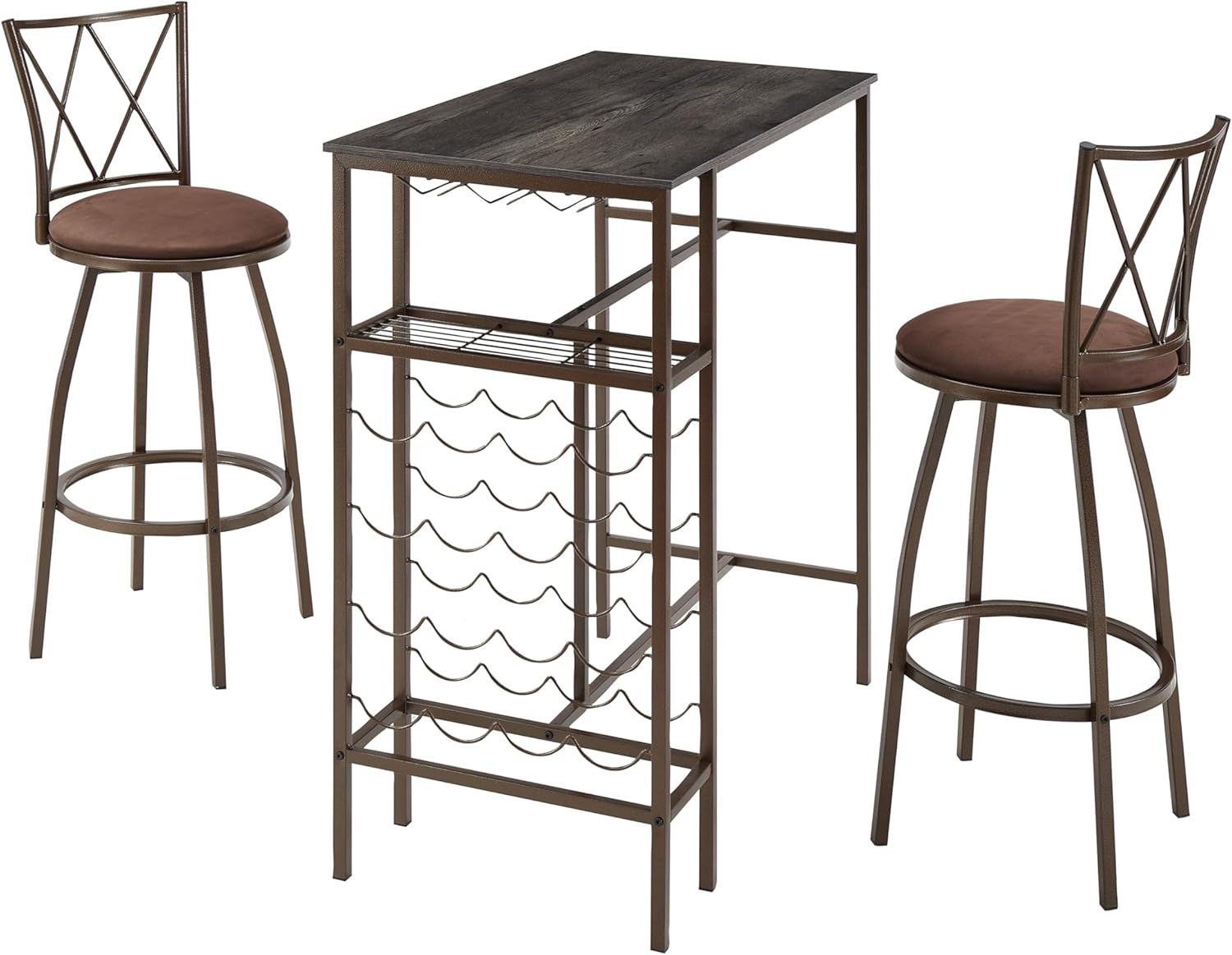 Bar Table Stools Set of 3 Modern Kitchen Dining Room Furniture Metal Frame for Durability Compact Design Stylish Seating Retro Brown