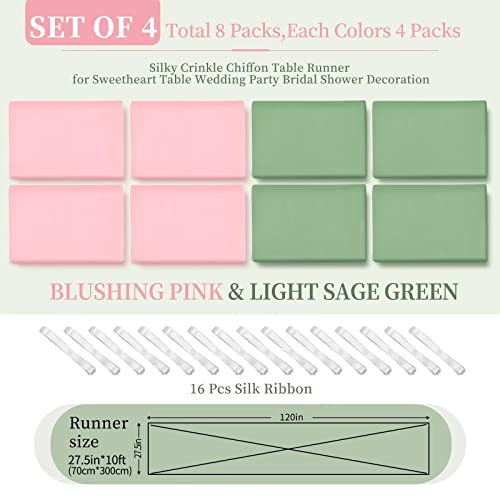 8 Pieces Chiffon Table Runner 10Ft, 27x120 Inch Campsite & Sage Green Sheer Wedding Decorations Boho Table Runner for Wedding Rustic Boho Wedding Party Decor Bridal Shower Birthday Holiday Decoration