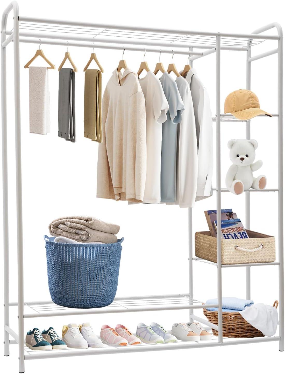 TFCFL 7-Tire Clothing Rack, Freestanding Wardrobe Closet Rack, 88LBS Portable Metal Clothes Storage Rack, for Hanging Clothes, for Bedroom, Closet Organizer