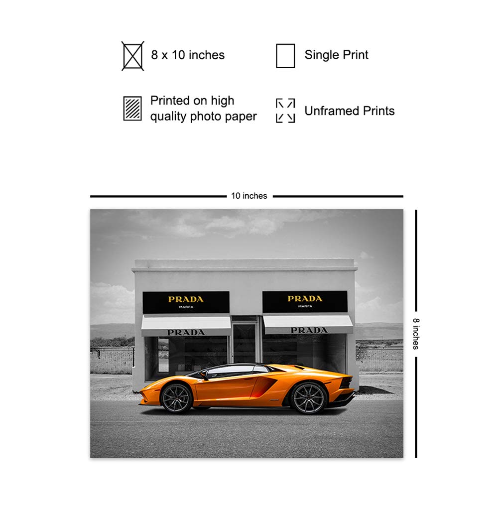 Lambo Lamborghini Car Poster - Photo of Prada - Glam Wall Decor - Motivational Wall Art - Designer Room Decoration for Bedroom Living Room, Apartment - Home Decor or Gift for Women, Men, Teens