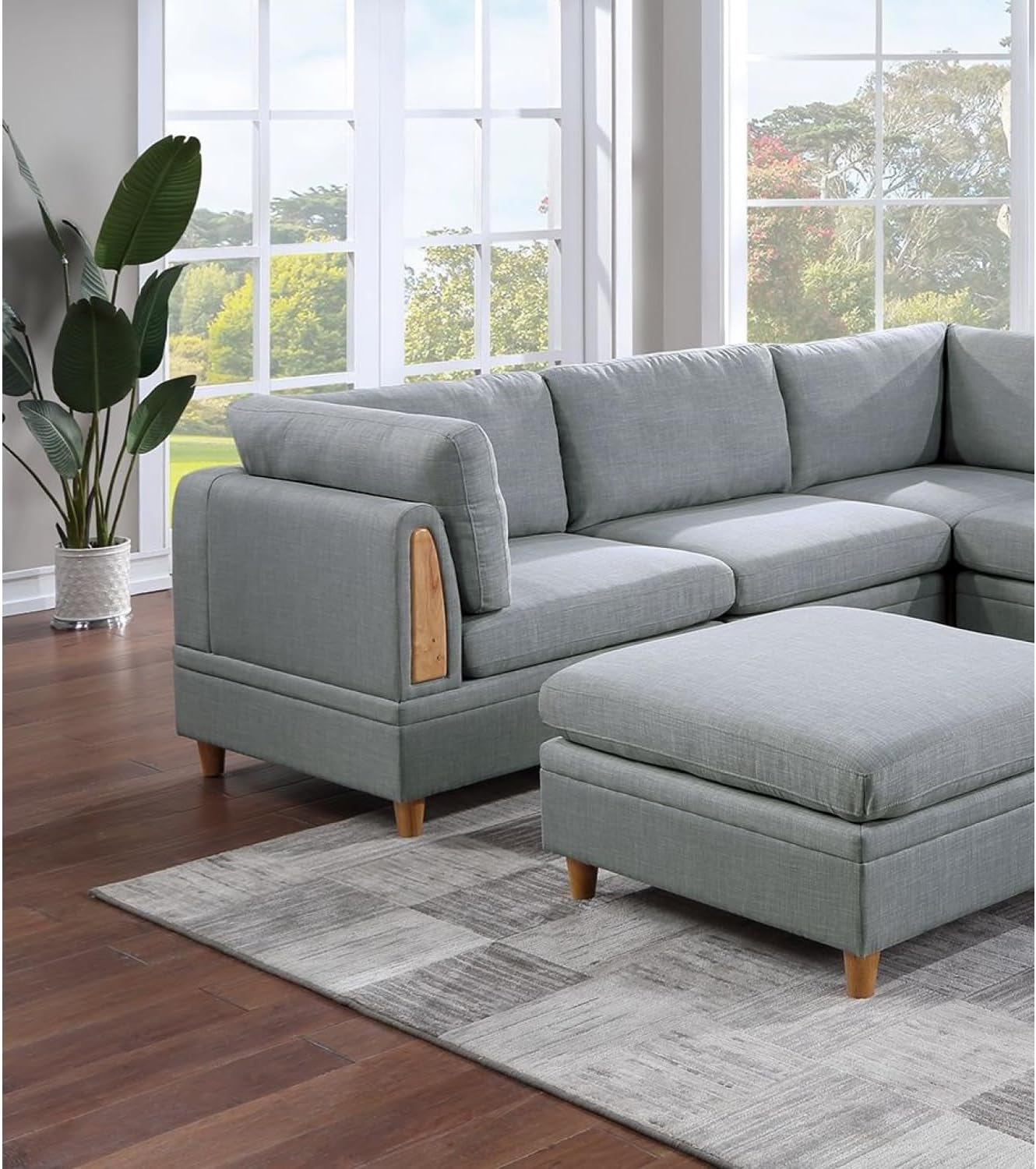 Living Room Furniture Corner Wedge Light Grey Dorris Fabric 1pc Cushion Wedge Sofa Wooden Legs