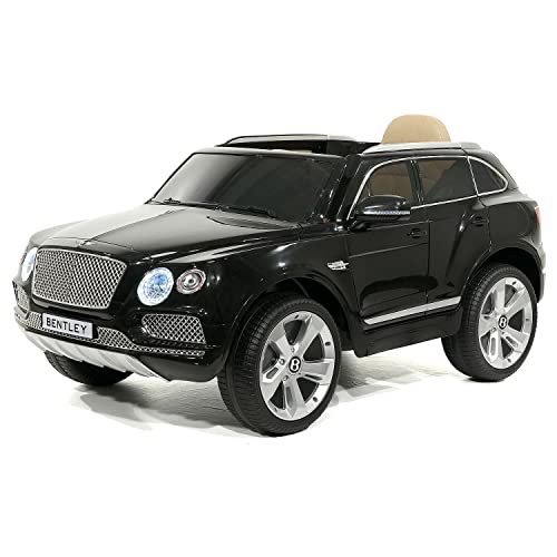 Bentley Bentayga 12V Power Children Ride-On Car Truck with R/C Parental Remote + MP3 USB Music Player + Leather Seat + LED Lights (Black)