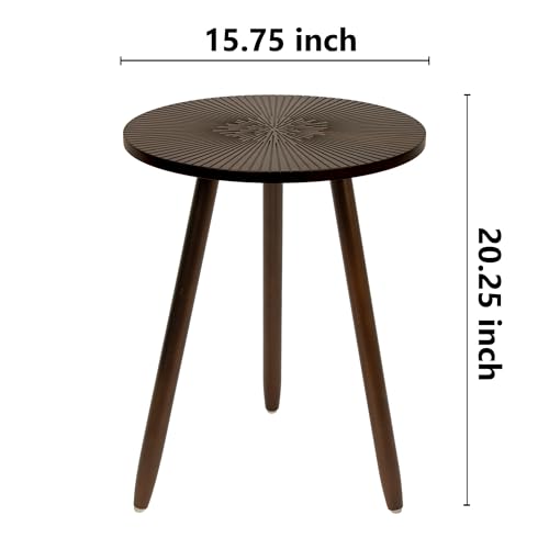 Round End Table, Modern Side Table, Carved Tabletop Coffee Table for Living Room, Bedroom, Small Spaces, Easy Assembly, Home Decor Bedside Table (Brown)