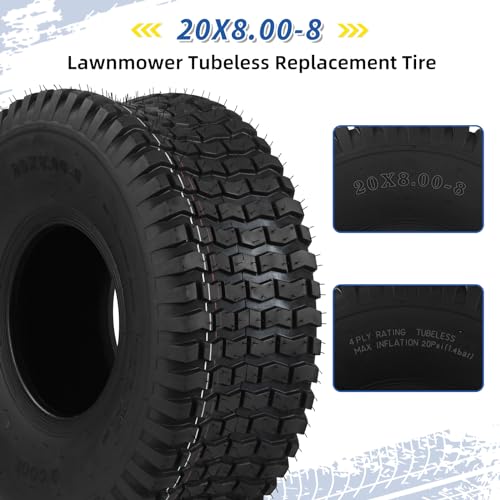 (2 Pack) 18 x 8.50-8 Lawn Mower Tubeless Tire, 18x8.5-8 for Tractor Riding Lawnmowers, 4 Ply, Turf-S Pattern
