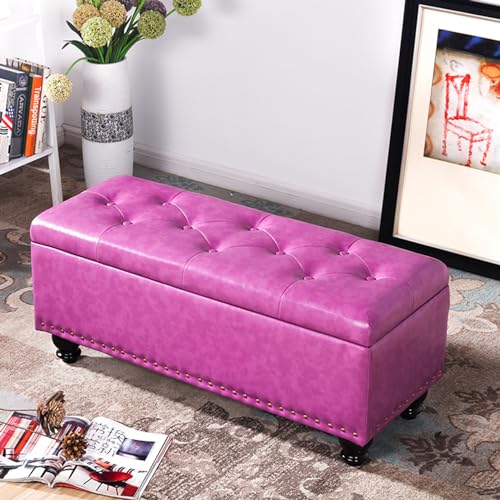 Entryway Bench for Bedroom, Ottoman End of Bed, Faux Leather Padded Benches with Flip Top Storage Space for Living Room, Foyer, Mudroom, Hallway