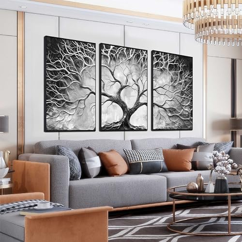 Tree of Life Wall-Art Living Room - Black and White Abstract Wall Art - Large Framed Wall Art Ready to Hang Size 24