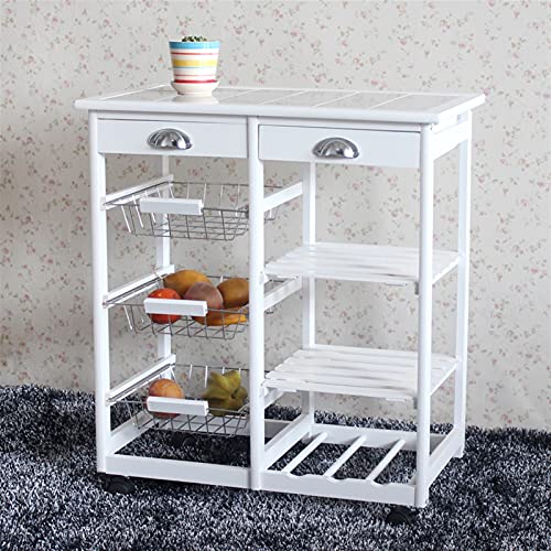 kitchen island service cart portable kitchen storage cart with two drawers, three baskets, two open shelves and a wine rack, universal lockable casters, suitable for families, restaurants, offi