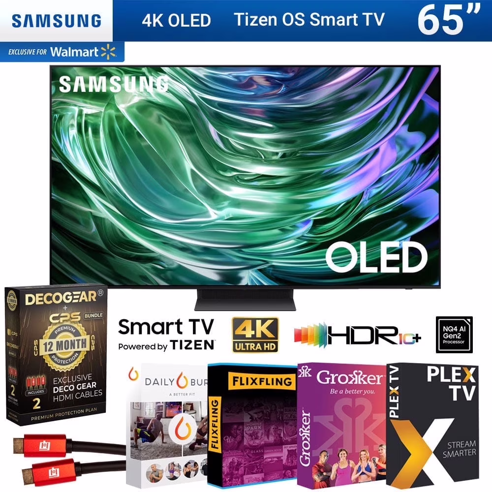 Samsung QN65S90DAFXZA 65 Inch OLED 4K Smart TV 2024 Bundle w/ Movies Streaming and Deco Gear 2X 4K HDMI 2.0 Cable & CPS Exclusive 12 Month Protection Pack