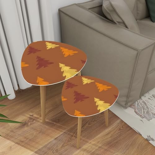Triangle Nesting Coffee Table Set of 2 Seamless Pattern Pine Trees whitevbackground dots Forest Scandinavian Modern Minimalist Side Table Small End Table Leisure Tea Table Living Room Bedroom Office