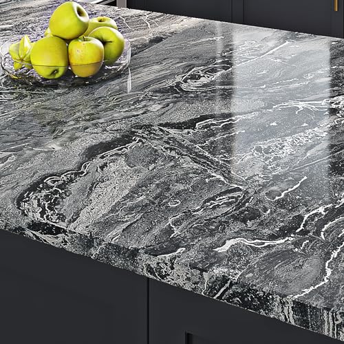 Livelynine 36 X197 Inch Extra Wide Glossy Marble Countertop Peel and Stick Wallpaper Waterproof Contact Paper for Countertops Self Adhesive Counter Covers Kitchen Vinyl Wrap Table Top Laminate Sheets