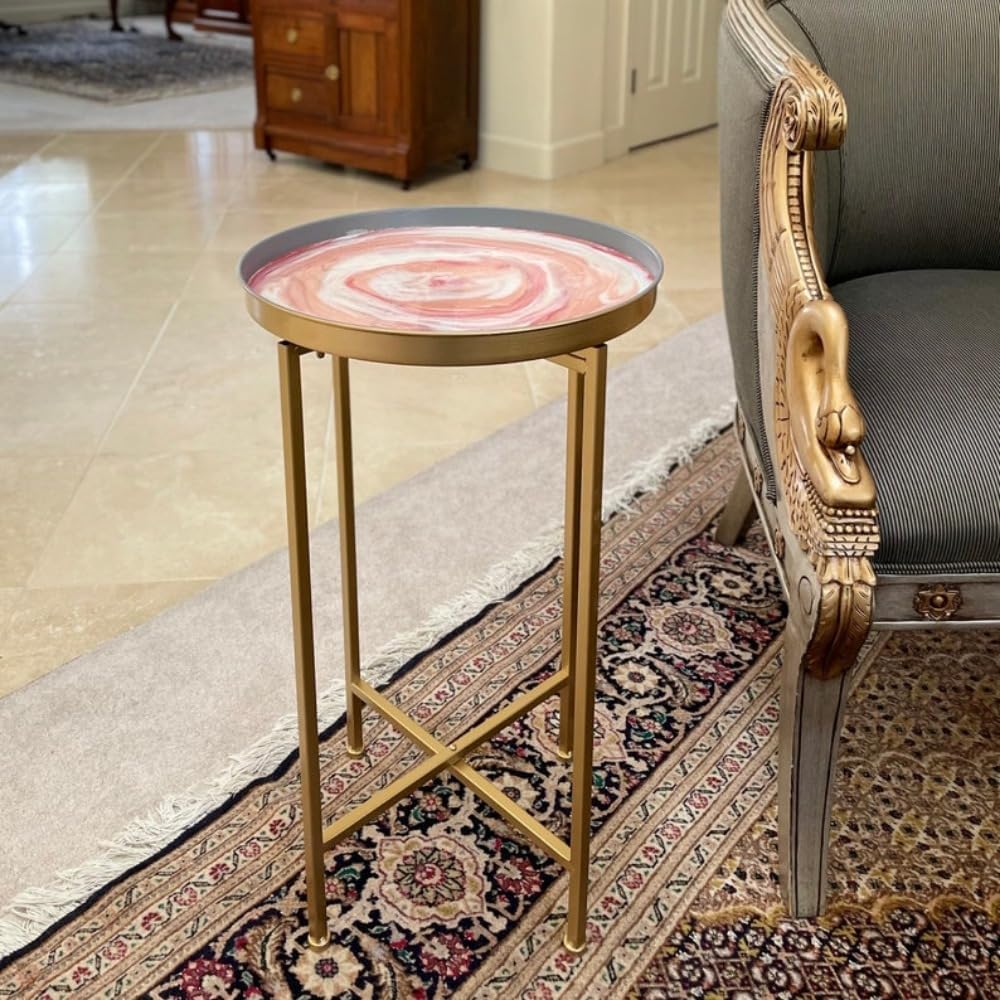 Round Side End Table, Modern gold accent table, round drink table, resin side table, Snack Table, 15