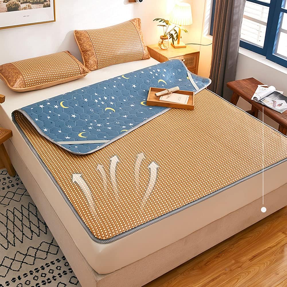 Dual-Purpose and Winter Rattan Mat, Foldable Smooth Carbonized Mahjong Bamboo Mattress - for Bedroom Double Bed Mattresses (A 100cmx190cm)