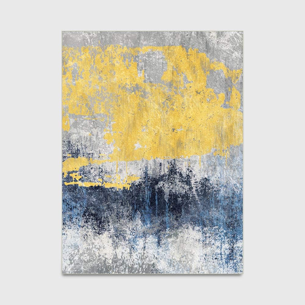 Rugs Living Room Area Rug Simple Abstract Blue Yellow Gray Oil Painting XXL Extra Large Medium Home Decor Floor Carpet 80x160CM (31'' x 63'')