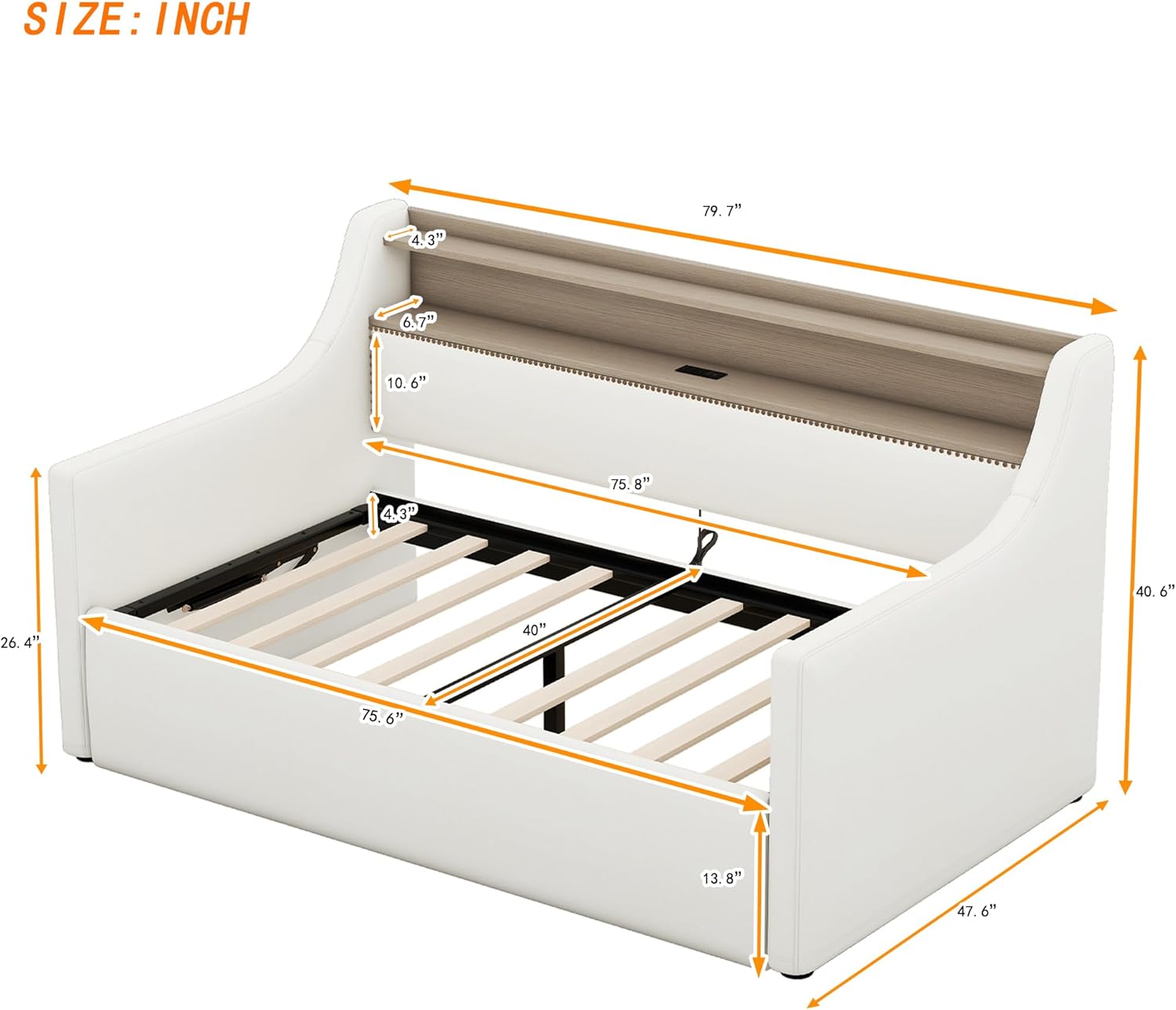 Twin Size Daybed Frame with Hydraulic Storage,Upholstered Daybed with Charging Station and LED Lights,Wood Sofa Bed Frame with Lift Up Storage for Bedroom,Living Room,Guest,(White)