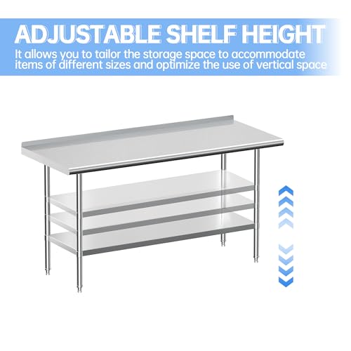 Stainless Steel Work Table with Backsplash, Commercial Table for Prep & Work Table for Restaurant and Home - 24