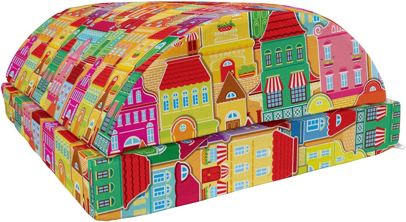 Ambesonne Cityscape Cartoons Foot Rest, European Architecture Art Houses with Pillars Fountains Urban View, Non-Slip Backing Adjustable Ergonomic Memory Foam Leg Support for Office, Multicolor