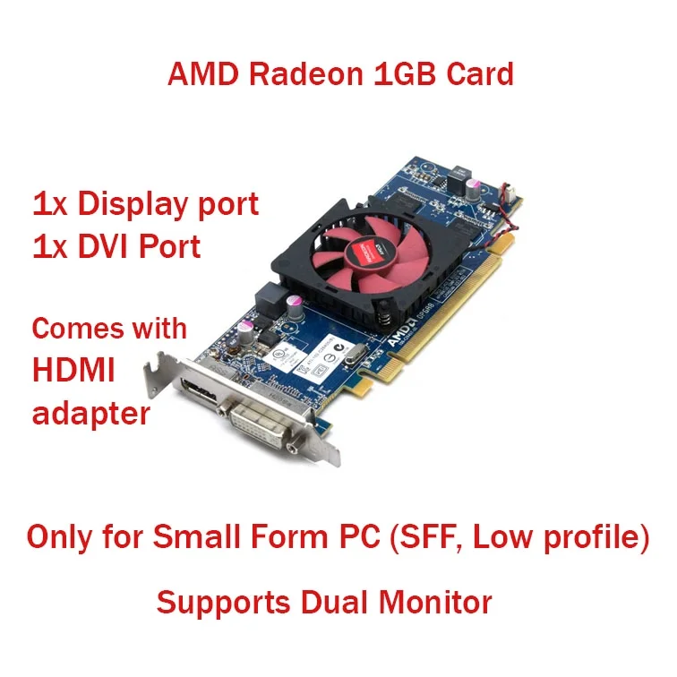 Restored AMD Radeon 7470 1GB Low Profile graphics card - DVI & Display Port, HDMI adapter (Refurbished)