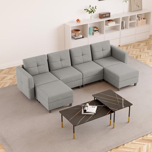 Modular Sectional Sofa Couch with Storage for Living Room, 5 Seater Sectional with Eversible Ottomans, Apartment U Shaped Sofa