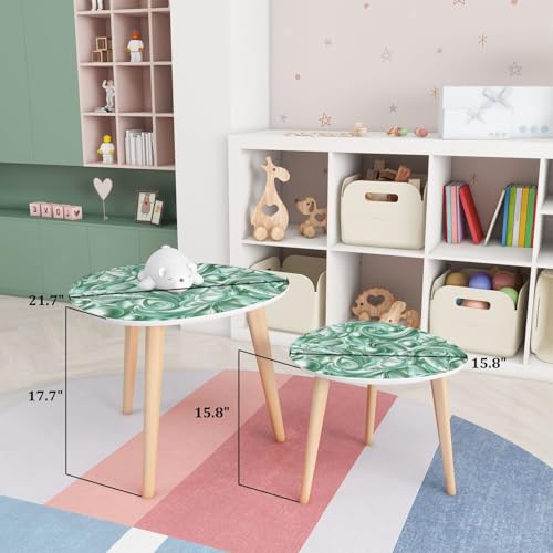Small Coffee Nesting Table East Asian Celadon Pattern Floral Motifs Mythical Creatures Triangle End Table Center Table Set of 2 Modern Side Table for Living Room Bedroom Balcony