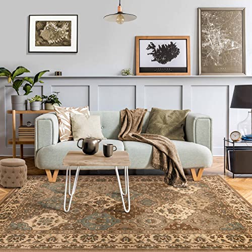 Superior Indoor Area Rug, Traditional Floral Classic Floor Decor for Bedroom, Entryway, Hallway, Office, Living/Dining, Plush Carpet Cover, Palmyra Collection, 5' x 8', Chocolate