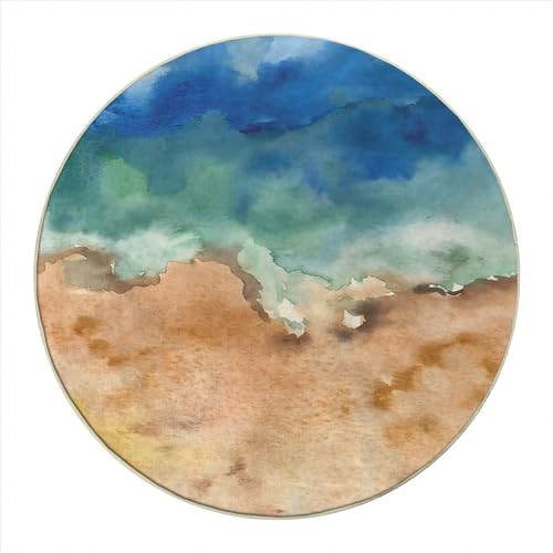 Round Rug 39 in Abstract Chair Mat for Carpeted Floor Watercolor Thick Floor Mats for Low Multi-Purpose Low Pile Desk Rug for Home Office