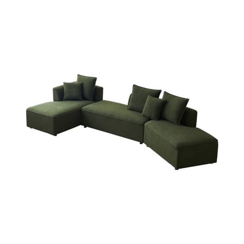 L Shape Sectional Couch, Modular Sectional Couch with 5 Pillows, Chaise Lounge, Upholstered Breathable Curved Sectional Sofa for Living Room