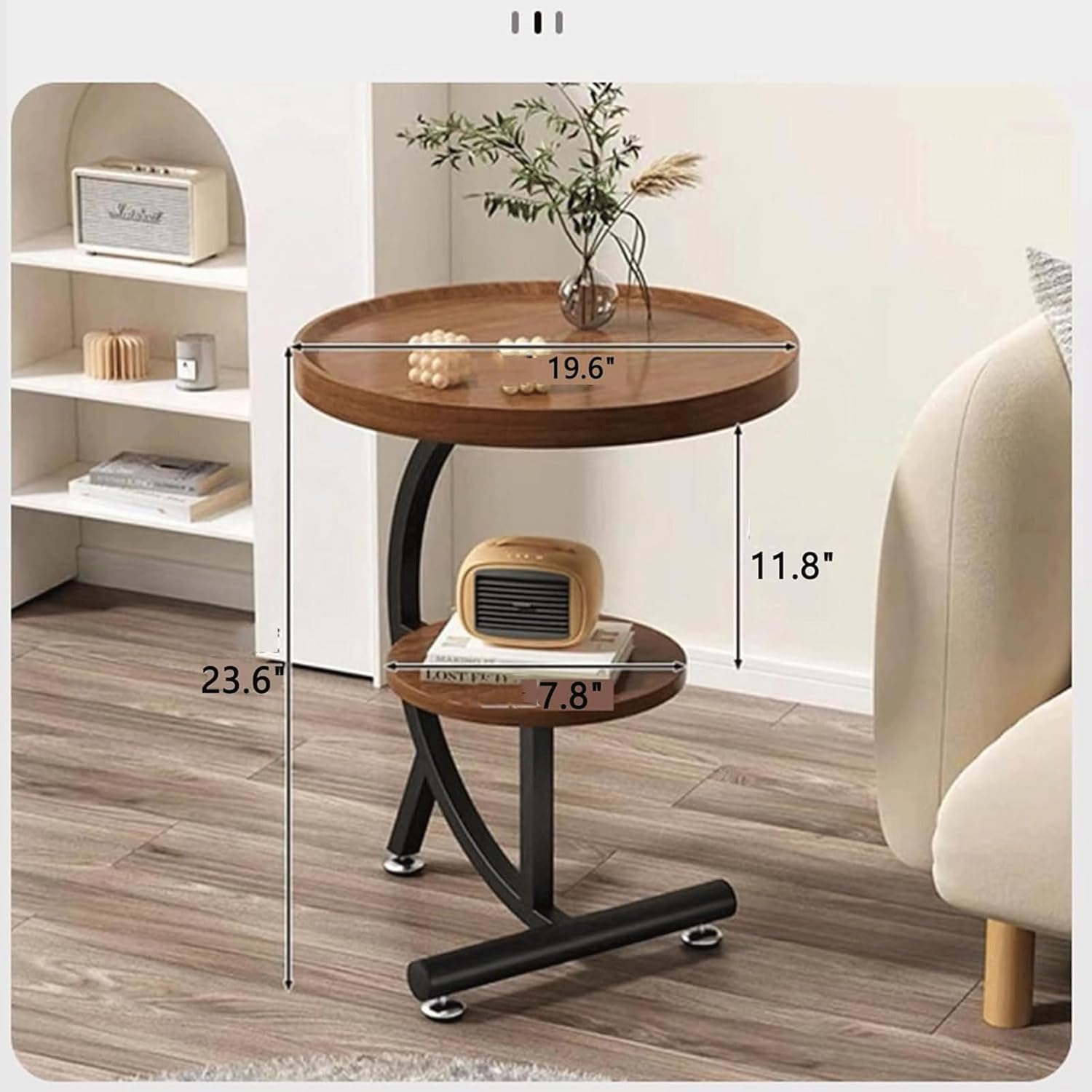 Small end Table 2 Layers End Table Small Round Wooden Coffee Table Walnut Side Table for Living Room Corner Sofa Side Table Stable Structure