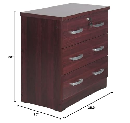 Better Home Products Cindy Wooden 3 Drawer Chest Bedroom Dresser in Black