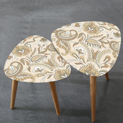 Triangle Nesting Coffee Table Set of 2 Scandinavian seamless doodle pattern vintage leaves sketch for Ideal Modern Minimalist Side Table Small End Table Leisure Tea Table Living room Bedroom Office