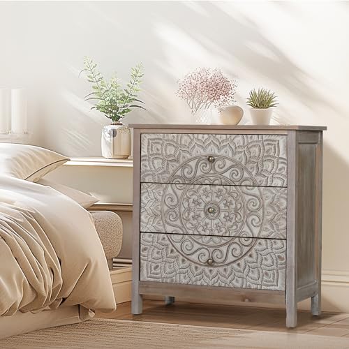 MAISON ARTS 3 Drawer Dresser Set of 2, Modern Household 3 Chest of Drawers Farmhouse Accent Storage Cabinet with 3 Drawers Nightstand Bedside Table for Bedroom Living Room Entryway, Easy to Assemble
