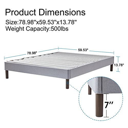 BDEUS 14 Inch Wood Slat Platform Bed Frame, 100% Wooden Frame Mattress Foundation, Tool-Free Assembly & 5 Minutes Assembly, Sturdy, No Noise, No Box Spring Needed, Queen Size