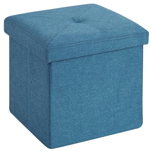 VECELO Storage Ottoman, 11.8'' Folding Footstools, Multipurpose Foot Rest Stool, Foldable Linen Fabric Ottomans, Small Square Ottoman Cube for Living Room/Bed Room/Dorm, Grey