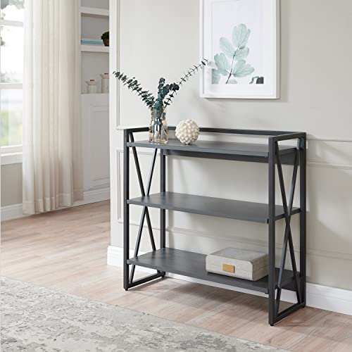 Leick Home 70009-WWNK Mixed Metal and Wood X Design Bookshelf, Weathered Wood/Nickel