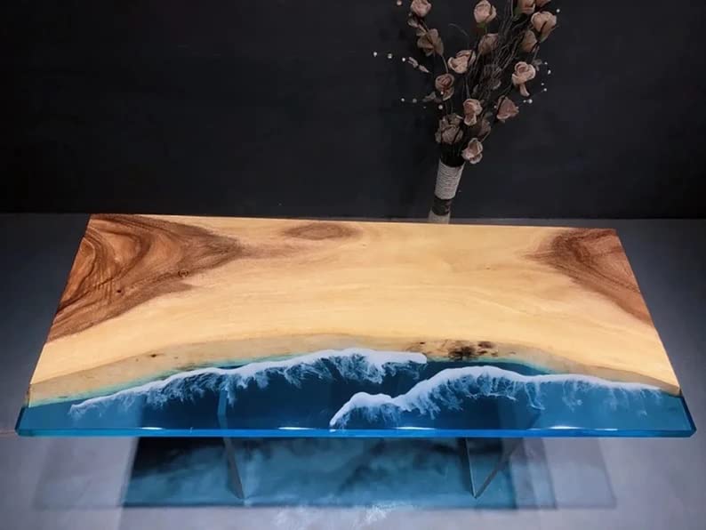 Personalized Large EPOXY Table, Resin Dining Table for 2, 4, 6, 8 River Dining Table, Wood Epoxy Coffee Table Top, Living Room Table (28.5