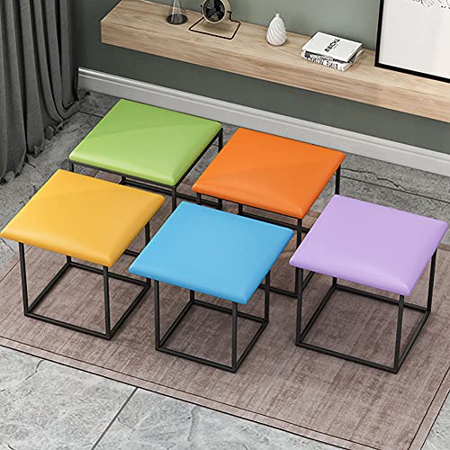 5 in 1 PU Leather Seating Cube with Swivel Casters Stackable Sofa Chair Stool Nesting Ottoman Stool Movable Footstool Dressing Chair for Living Room Bedroom Colorful A Large