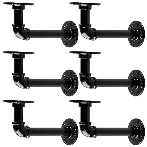 MUZIK Shelf Brackets, 12 Pack Industrial Pipe Floating Shelf Bracket, Heavy Duty Wall Mount Shelf Brackets & Supports, Vintage Black Iron Finish DIY Pipe Brackets for Shelves (7*4 Inch)