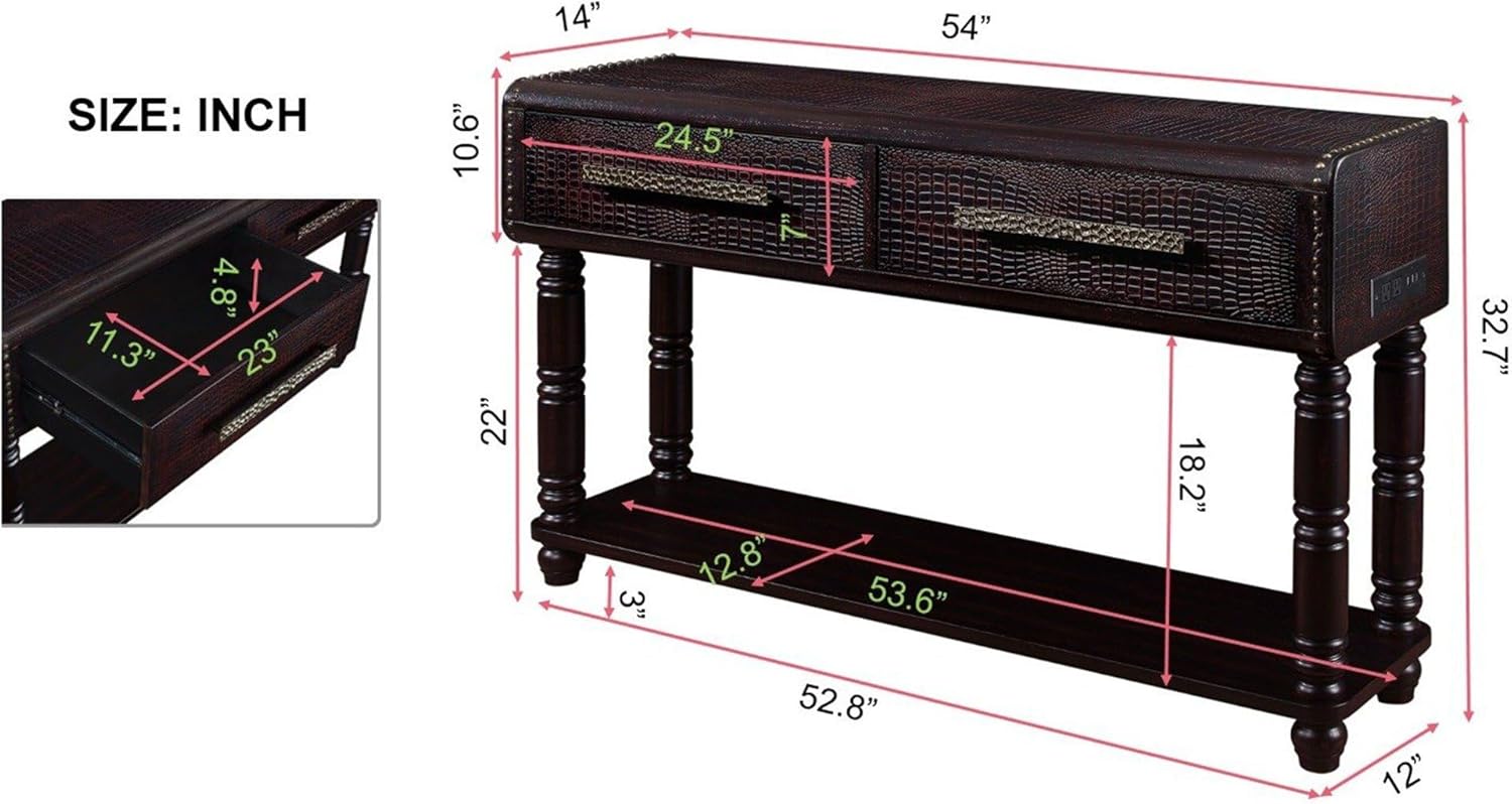 Luxury Retro Sofa Table, 54 Inch Pine Wood Console Table Modern Entryway Table with 2 Power Outlets and 2 USB Ports for Entryway Hallway Living Room