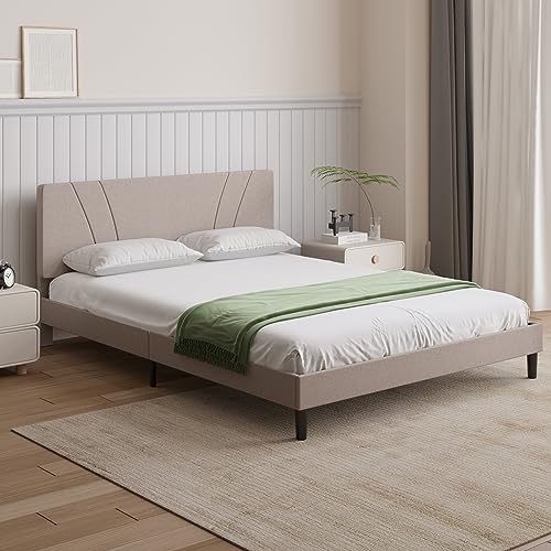Novilla King Size Bed Frame with Adjustable Headboard King Bed Frame and Headboard, No Box Spring Needed, Noise-Free, Easy Assembly, Gray