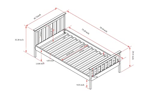 Classic Shaker Style Farmhouse Rustic Solid Pine Platform Bed, Solid Wood Foundation with Wood Slat Support, No Box Spring Needed, Easy Assembly, Grey, Queen